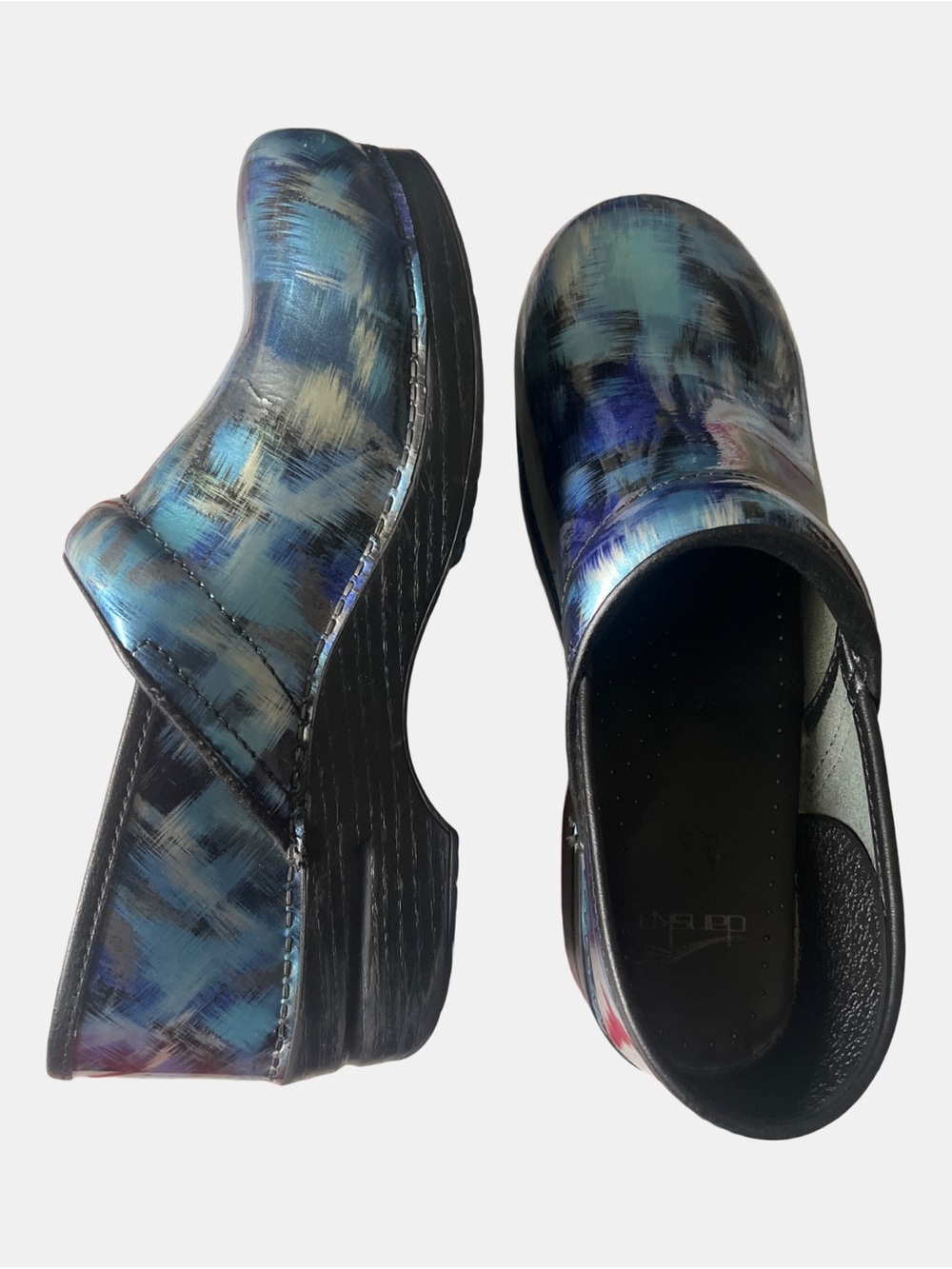 Dansko Professional Blue Brush Stroke Patent Clogs EU Size 40/ US Women's 9.5/10